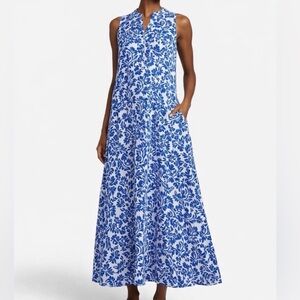 Ro’s Garden Blue White Floral Cotton Maxi Dress XL